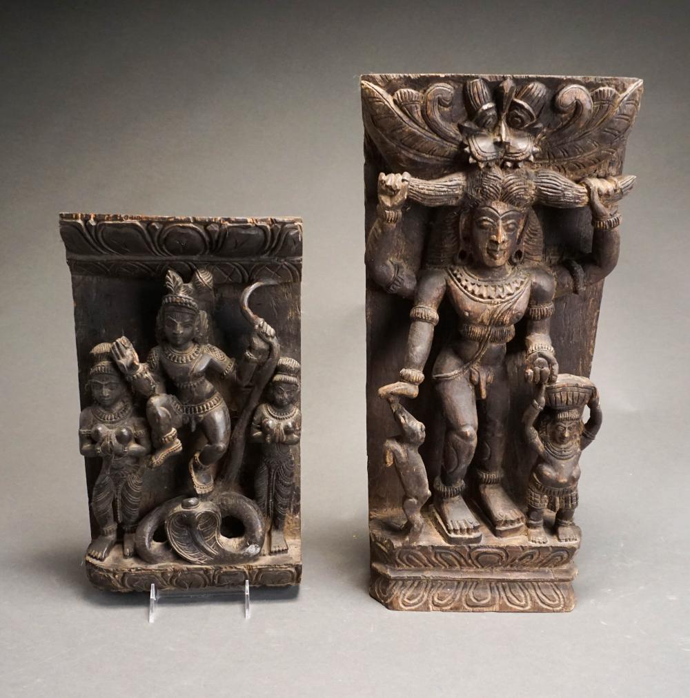 TWO INDIAN RELIEF CARVED FIGURES OF