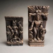 TWO INDIAN RELIEF CARVED FIGUR