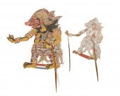TWO INDONESIAN PAINTED LEATHER