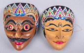 TWO INDONESIAN POLYCHROME CARV