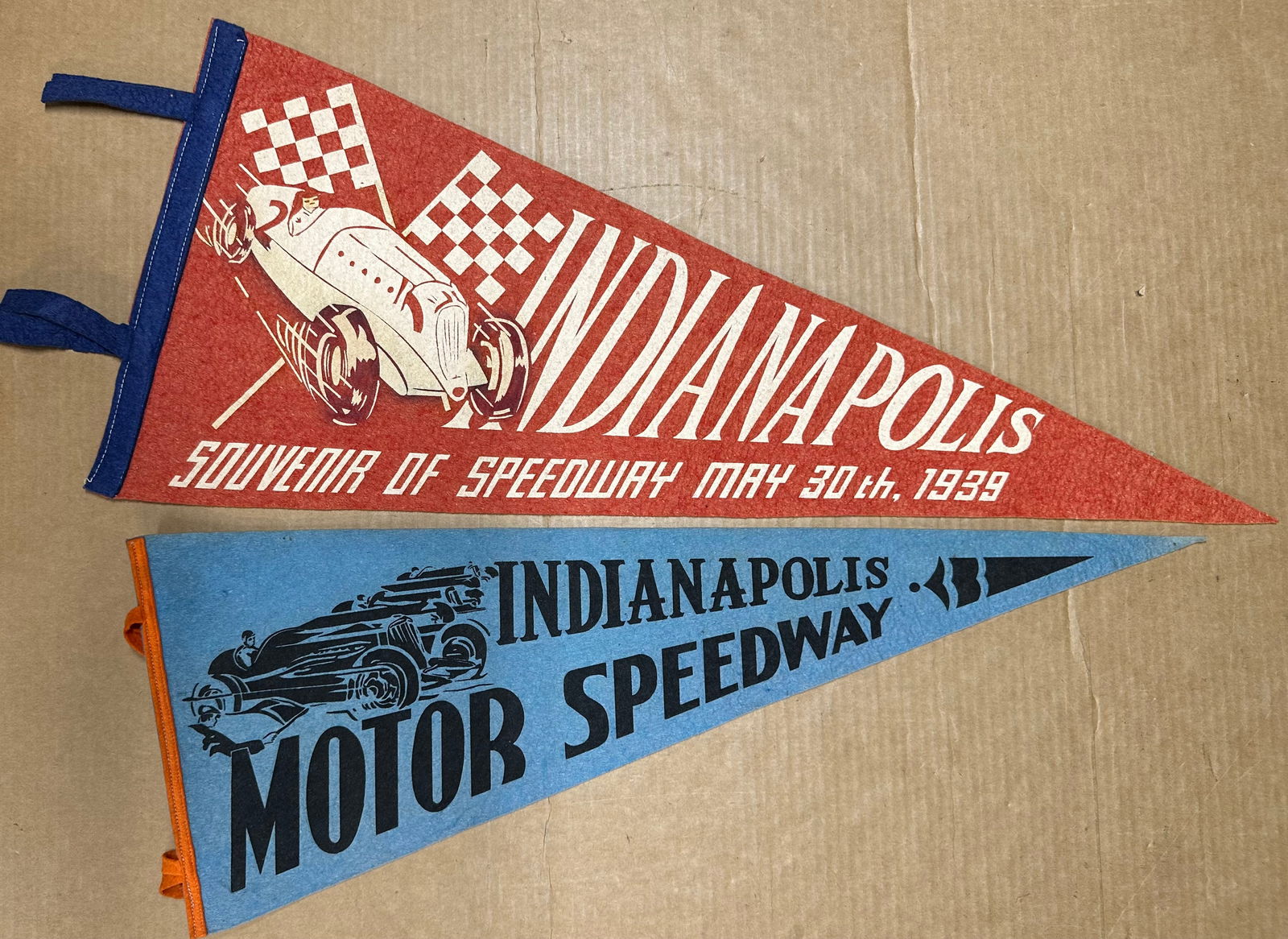 TWO INDY 500 SOUVENIR PENNANTS -