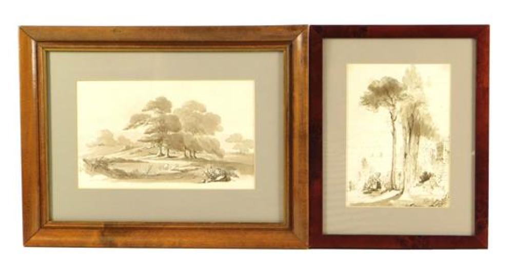 TWO INK WASH DRAWINGS, INCLUDING: