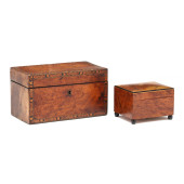TWO INLAID BURLWOOD BOXES<br>T