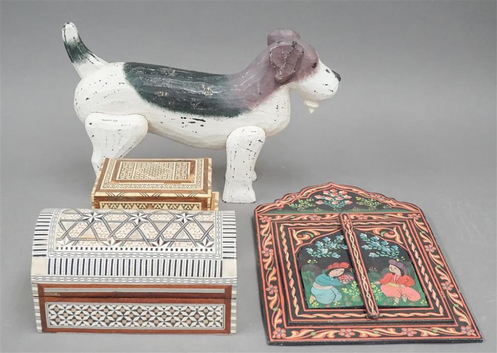 TWO INLAID WOOD BOXES, POLYCHROME