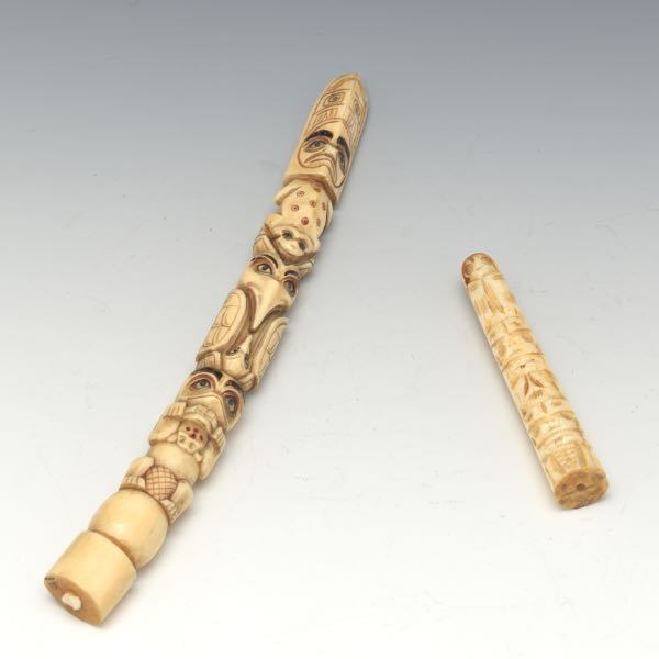 TWO INUIT CARVED BONE TOTEMS  Two