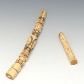 TWO INUIT CARVED BONE TOTEMS