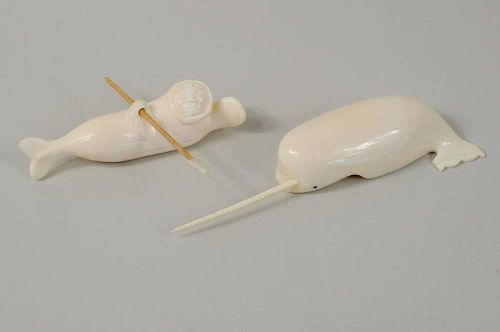 TWO INUIT CARVED MARINE IVORY