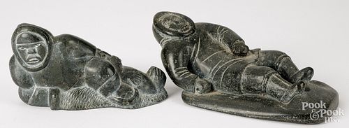 TWO INUIT CARVED STONE ESKIMO