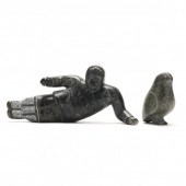 TWO INUIT CARVED STONE SCULPTU