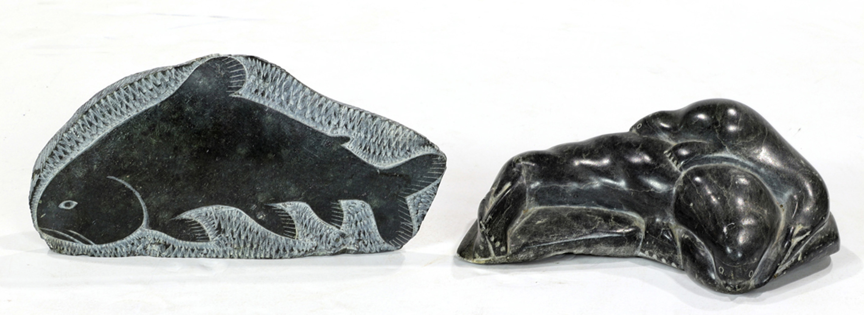 TWO INUIT STONE CARVINGS OF ANIMALS