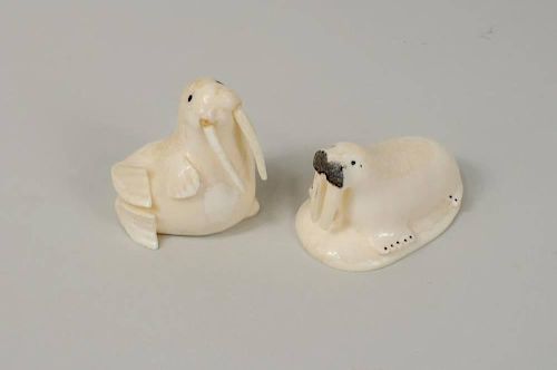 TWO INUIT WALRUS IVORY