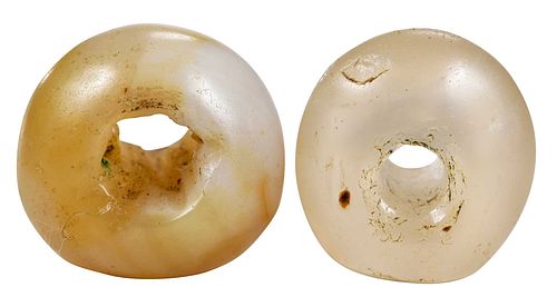 TWO IRANIAN CARVED CHALCEDONY