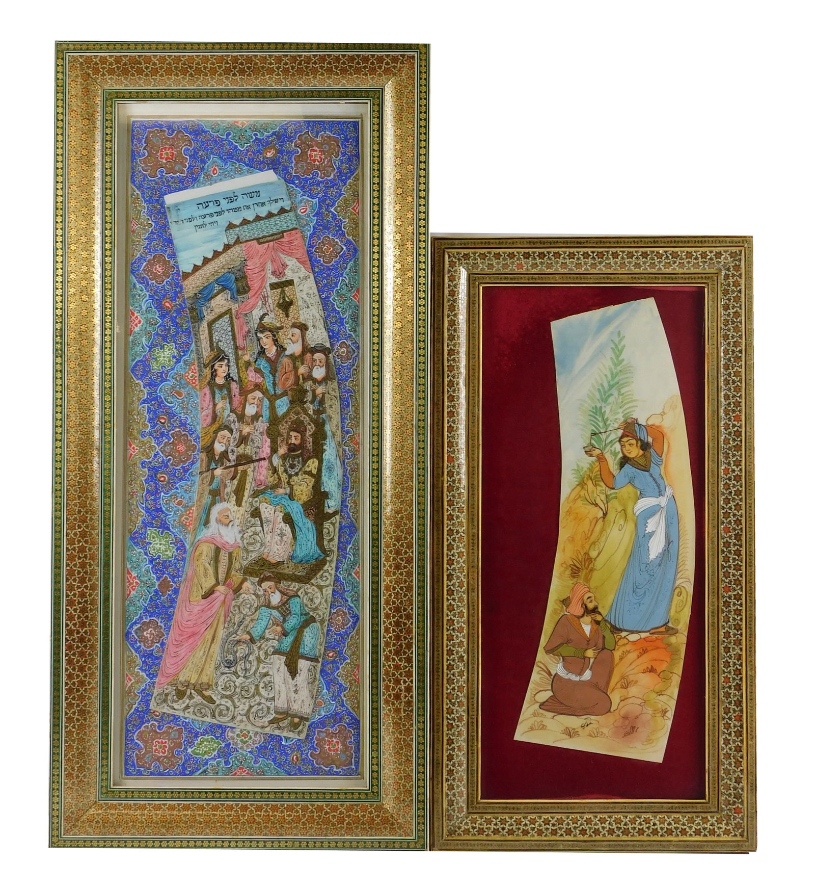 TWO IRANIAN PAINTINGS ON CURVED