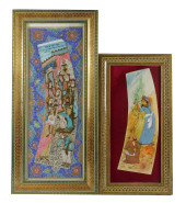 TWO IRANIAN PAINTINGS ON CURVE