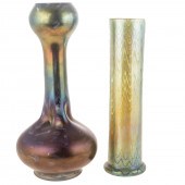TWO IRIDESCENT ART GLASS VASES