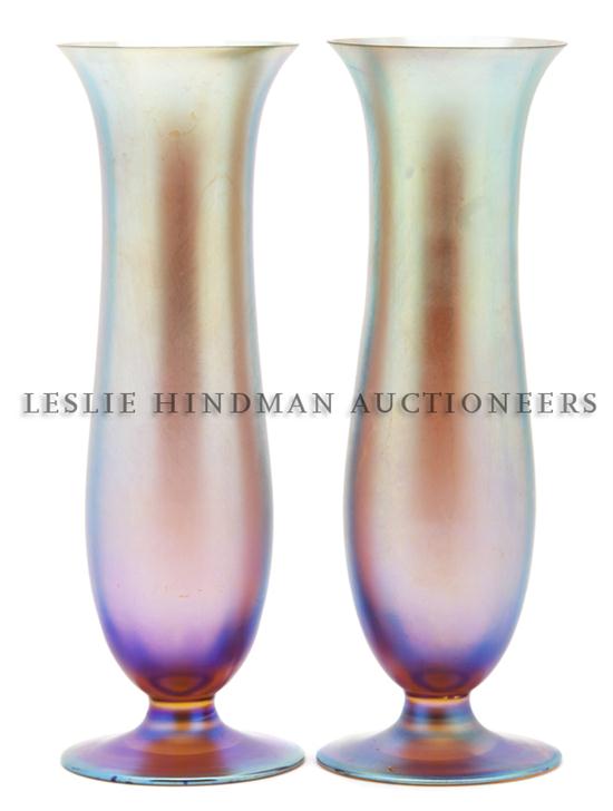 Two Iridescent Glass Vases each