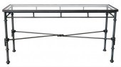 TWO IRON AND GLASS TABLES, TO