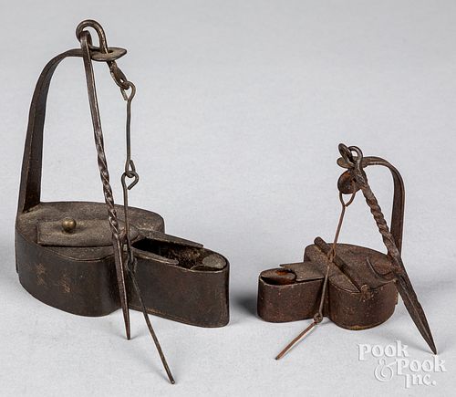 TWO IRON BETTY LAMPS, 19TH C.Two