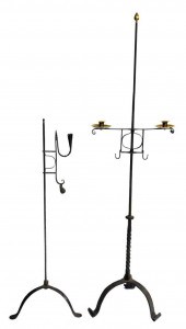 TWO IRON STANDING CANDLE-HOLDE