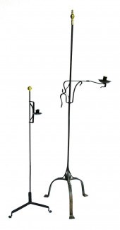 TWO IRON STANDING CANDLE-HOLDE