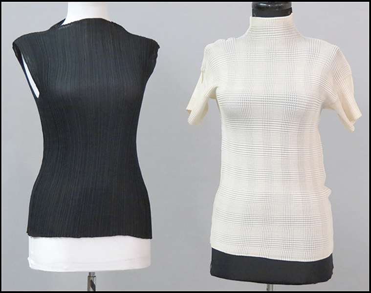 TWO ISSEY MIYAKE BLOUSES.