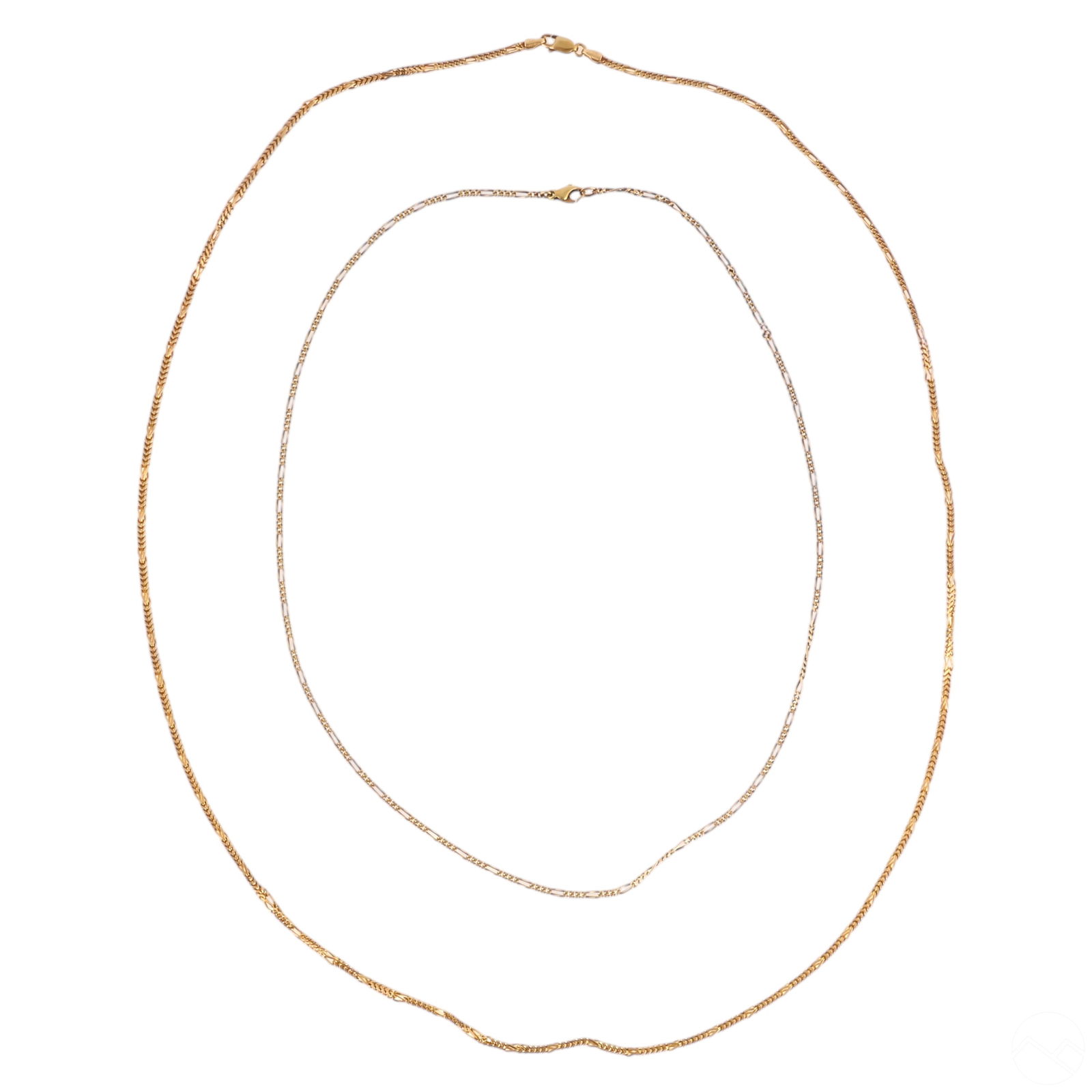 TWO ITALIAN 14K GOLD FIGARO LINK