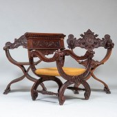 TWO ITALIAN CARVED WALNUT SAVO