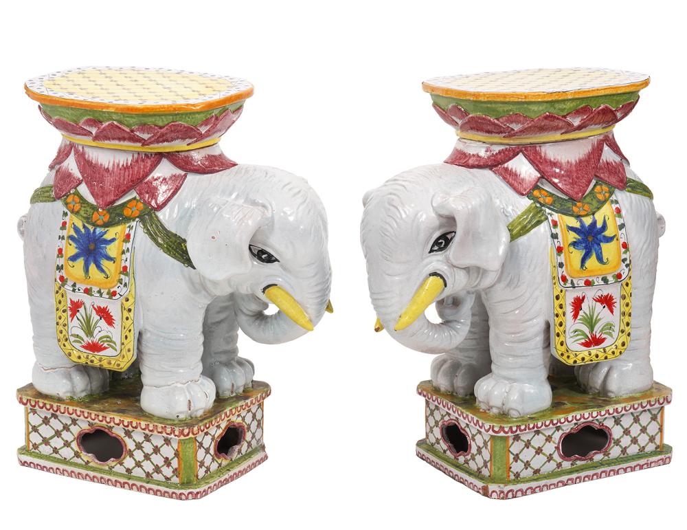 TWO ITALIAN CERAMIC ELEPHANT GARDEN
