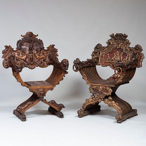 TWO ITALIAN MEDIEVAL STYLE CARVED