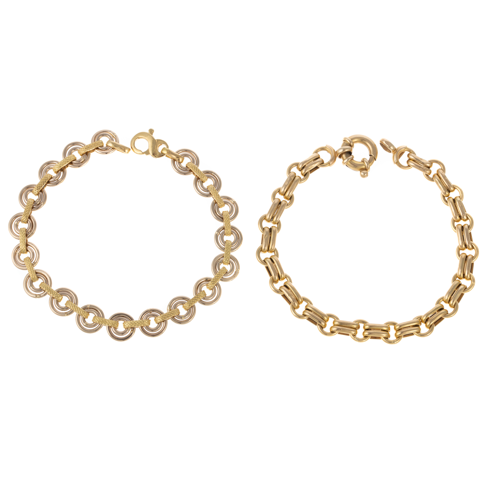 TWO ITALIAN YELLOW GOLD BRACELETS