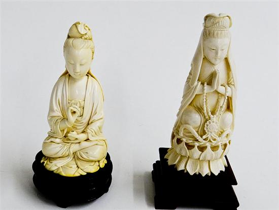 TWO IVORY CARVED FIGURES.  Asian 