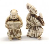 TWO IVORY CARVED NETSUKE: man