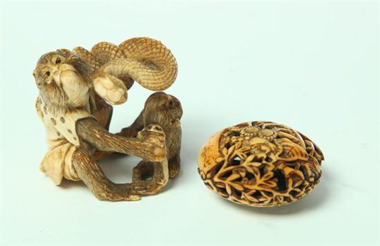 TWO IVORY CARVINGS.  Japan  1st