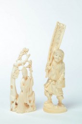 TWO IVORY FIGURAL CARVINGS.  E