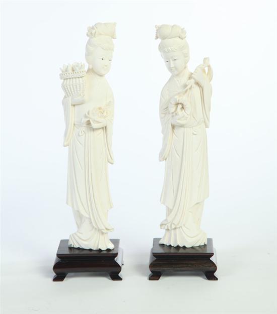 TWO IVORY FIGURES.  China  early