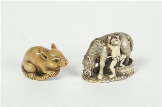 TWO IVORY NETSUKES.  Japan  1st