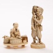Two Ivory Okimono of a Monkey