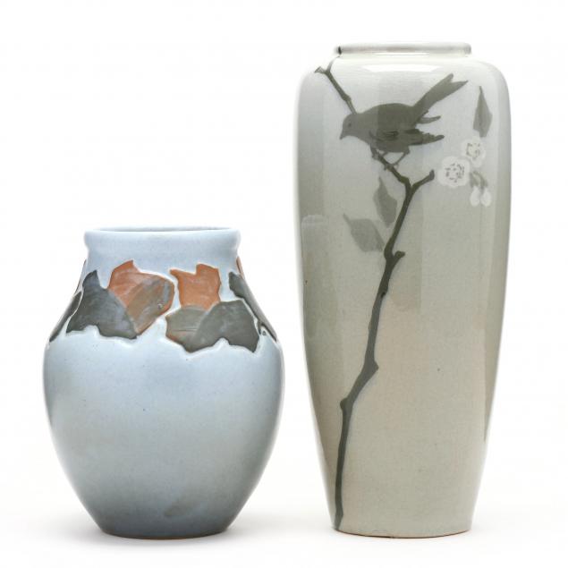 TWO J. B. OWENS POTTERY LOTUS VASES