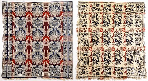 TWO JACQUARD COVERLETS, 19TH