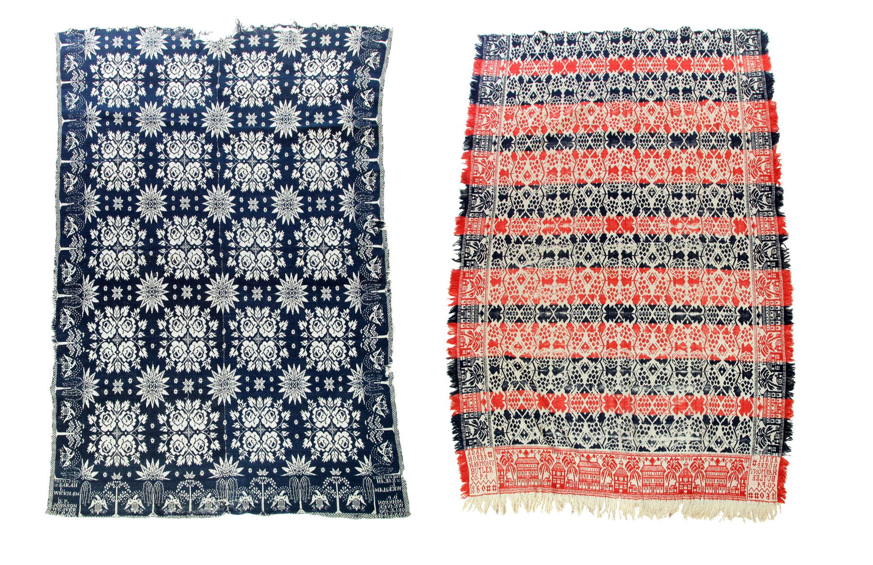 TWO JACQUARD COVERLETS.  Adam Hoerr