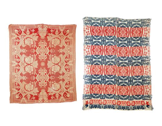 TWO JACQUARD COVERLETS. 