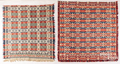 TWO JACQUARD COVERLETS, MID 19TH
