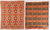 TWO JACQUARD COVERLETS, MID 19