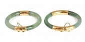 TWO JADE 14KT GOLD CHINESE BAN