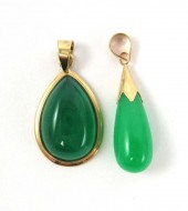 TWO JADE AND FOURTEEN KARAT GO