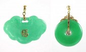 TWO JADE AND FOURTEEN KARAT GO