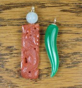TWO JADE AND FOURTEEN KARAT GO