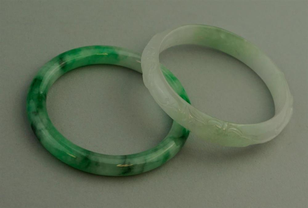 TWO JADE BANGLE BRACELETSTWO JADE