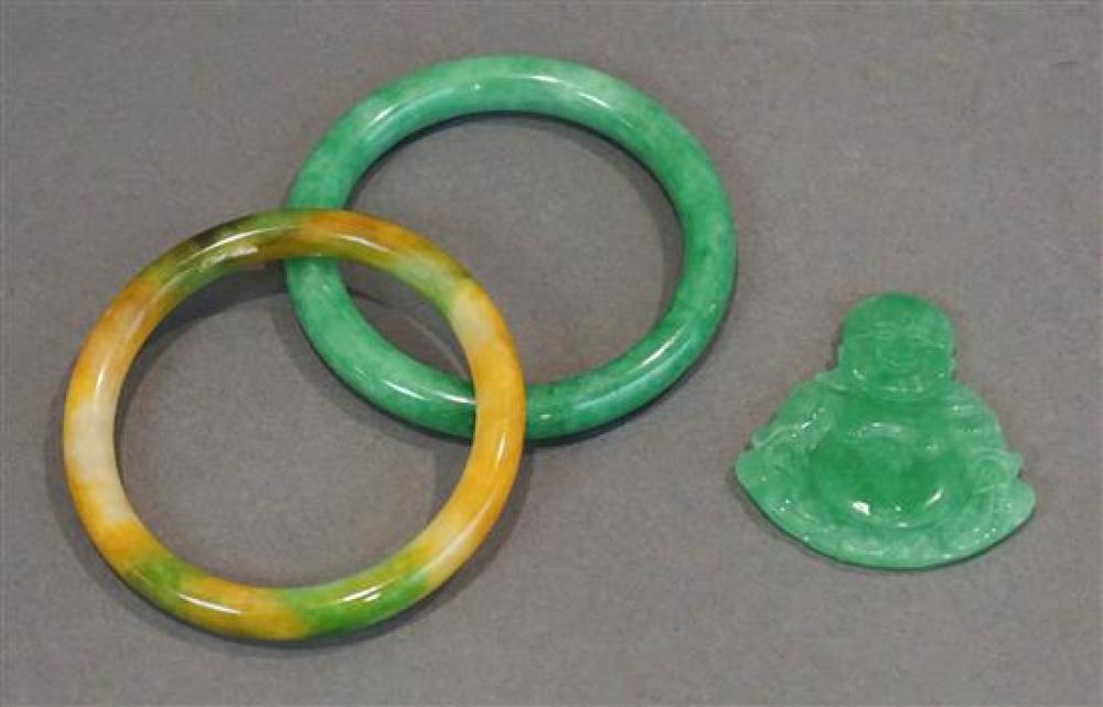 TWO JADE BANGLES AND A HARDSTONE