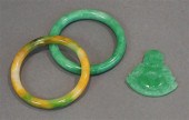 TWO JADE BANGLES AND A HARDSTO